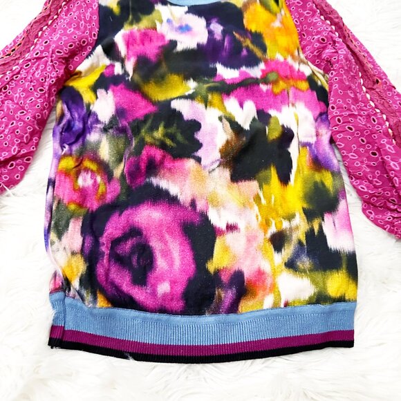 Anthropologie Bl-nk London Pullover Blouse S Pink Contrast Eyelet Puff Sleeve - Picture 8 of 13